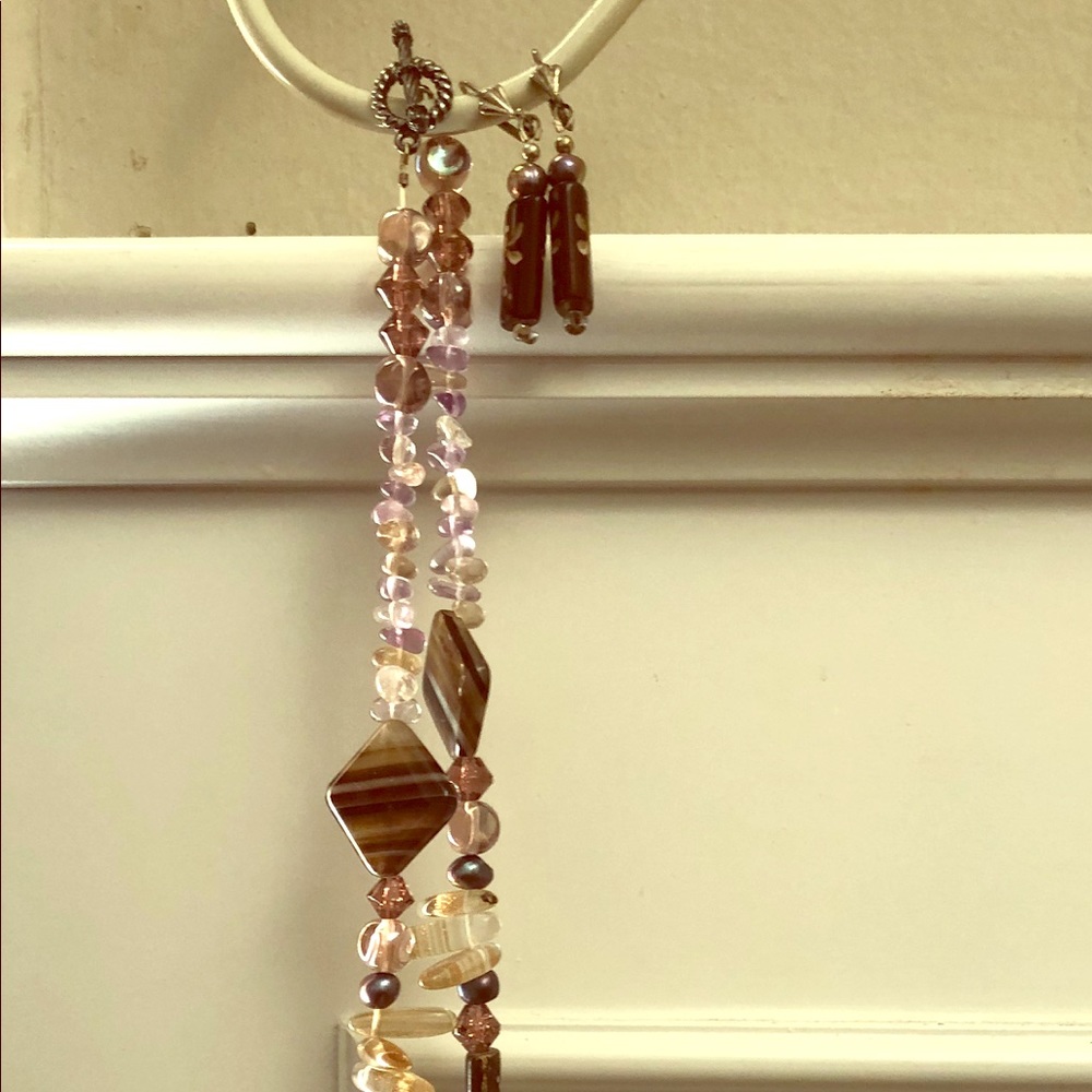 Gemstone Beaded Dragonfly Necklace & Earrings